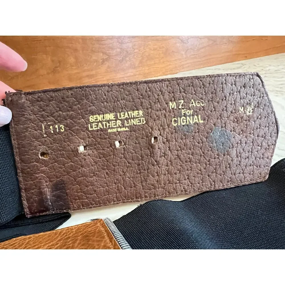 Vintage MZ Wide Leather Cinch Belt Whisky Brown Zipper Detail